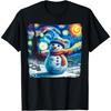 Van Gogh Starry Night Christmas Snowman Winter Snowy Night T-Shirt(2)