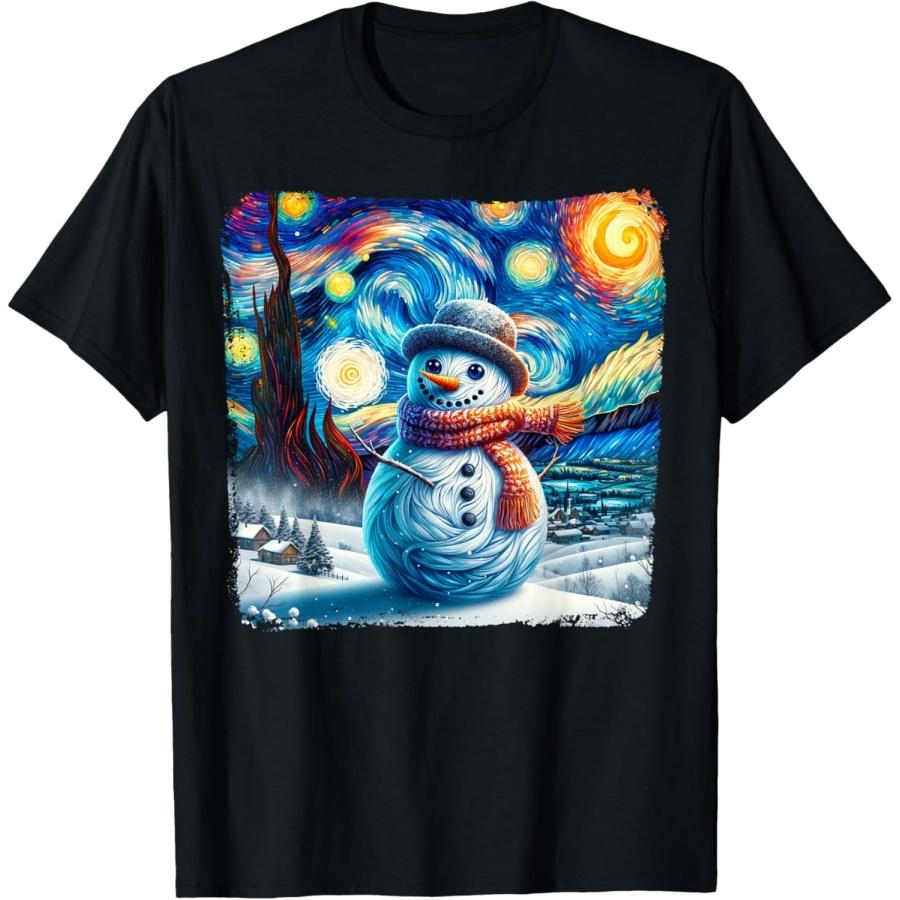 Футболка с принтом «Звездная ночь» Ван Гога, Рождественский снеговик, Зимняя снежная ночь(2) S