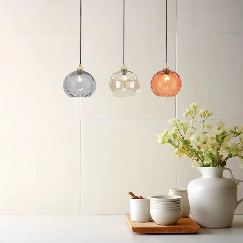 Nordic Embossed Colorful Glass Sphere Pendant Light for Bedroom, Bedside, or Restaurant Bar.