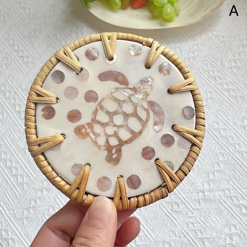 Vine Woven Shell Coaster Southeast Asian Style Insulated Tea Cup Mat Tea Table Anti Scalding Hand Made Shell Mat Home Decoration