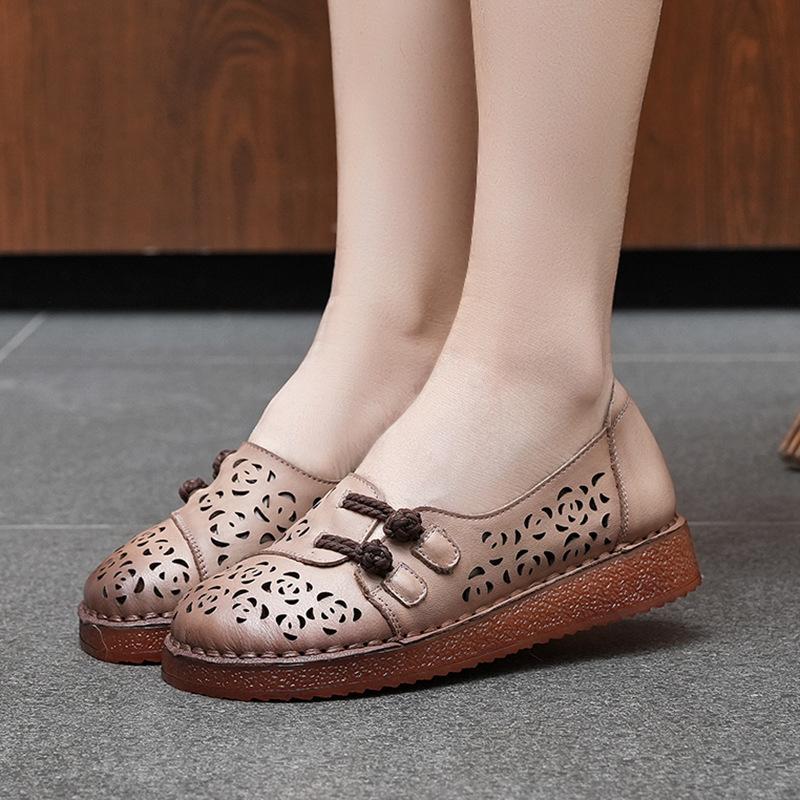 Summer Sandals Women's Shoes Perforated Breathable Sandals Cowhide Flat Crocs