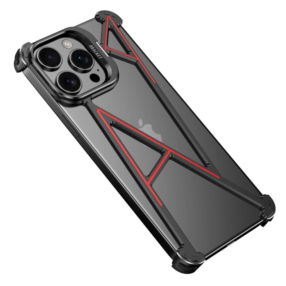 

Бампер для iPhone 14 Pro Max, Четырехугольная воздушная подушка, Подставка, Без задней панели, Металлическая крышка для телефона А-образной формы Black