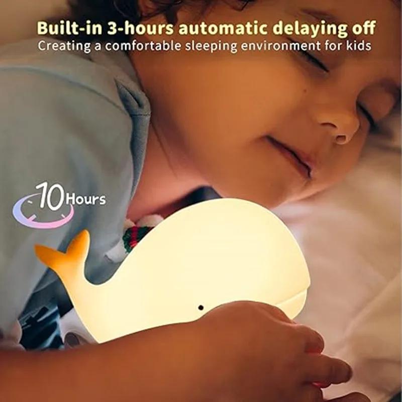 

Night Light 7-color Cute Whale Animal Silicone USBRechargeable Nightlights Room Decorations Table LED Lamp Gifts For Children