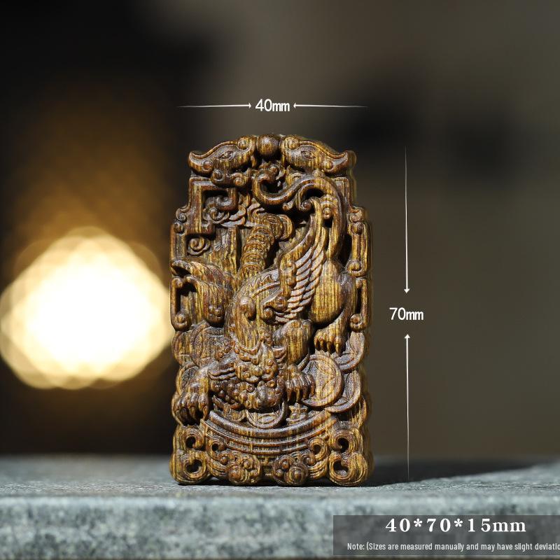 Kinan Agarwood Pixiu Pendant: Single-sided Relief Carving, Chinese-Style Hand-Held or Neck-Hanging Ornament