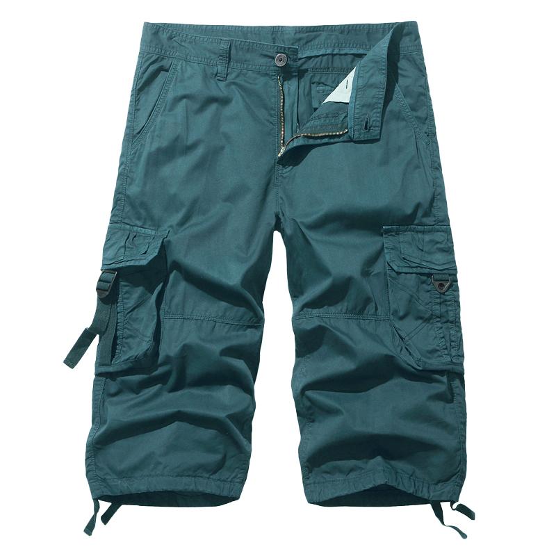 Men's Cotton Below Knee Length  3/4 Long Shorts Men's Tactical Capri Pants Multi Pocket Summer Twill Work Cargo Pants Man