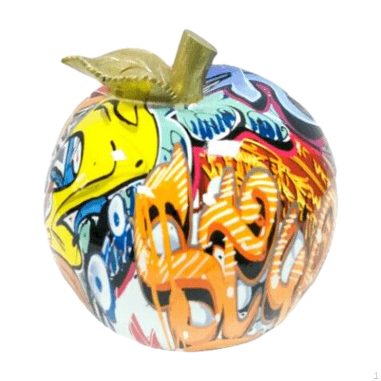 

Resin Graffiti Apple Statue Figurine 4.9x4.3x4.3inch Table Ornament Craft Splashing Color Exquisite