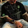 T-shirt Grafica Estate Brasile Rio Landmark Uomo Stile Vintage Stampa Nero Oro Manica Corta Top Casual per Fan di Calcio Uso Quotidiano