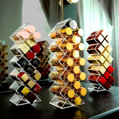 28-Slot Vertical Lipstick & Gloss Display Stand - Transparent Fish-Shaped Holder