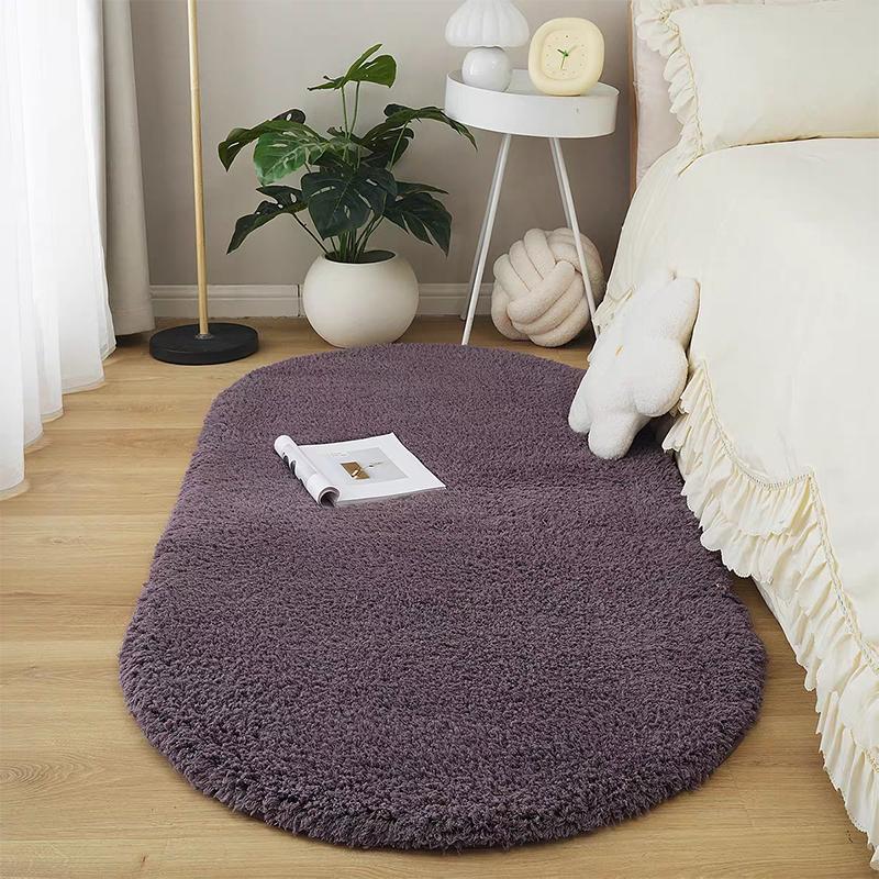 Oval Plush Carpet Thicken Living Room Rug Shaggy Warm Velvet Rug For Bedroom Solid Fuzzy Floor Mat Non-slip Washable