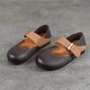 Johnature Retro Genuine Leather Soft Soled Shallow Women's Shoes Versatile Belt Buckle Round Toe Flat Shoes