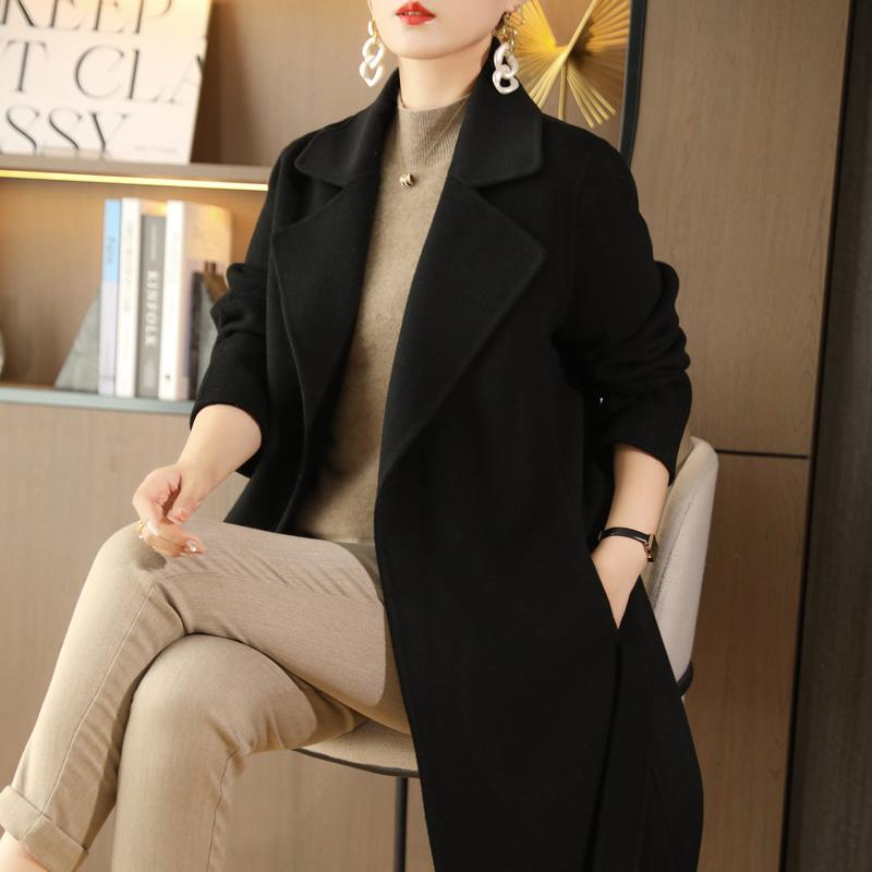 Dámský kabát ze 100% vlny MODERNÍ NOVINKA SAGA Podzimní vlněný dlouhý kabát Ručně vyrobený hráškový kabát Zimní teplá vlněná dlouhá bunda