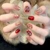 Fake nails wear nail removable cat's eye nail art piece 2026 new red fireworks nail art fake nails