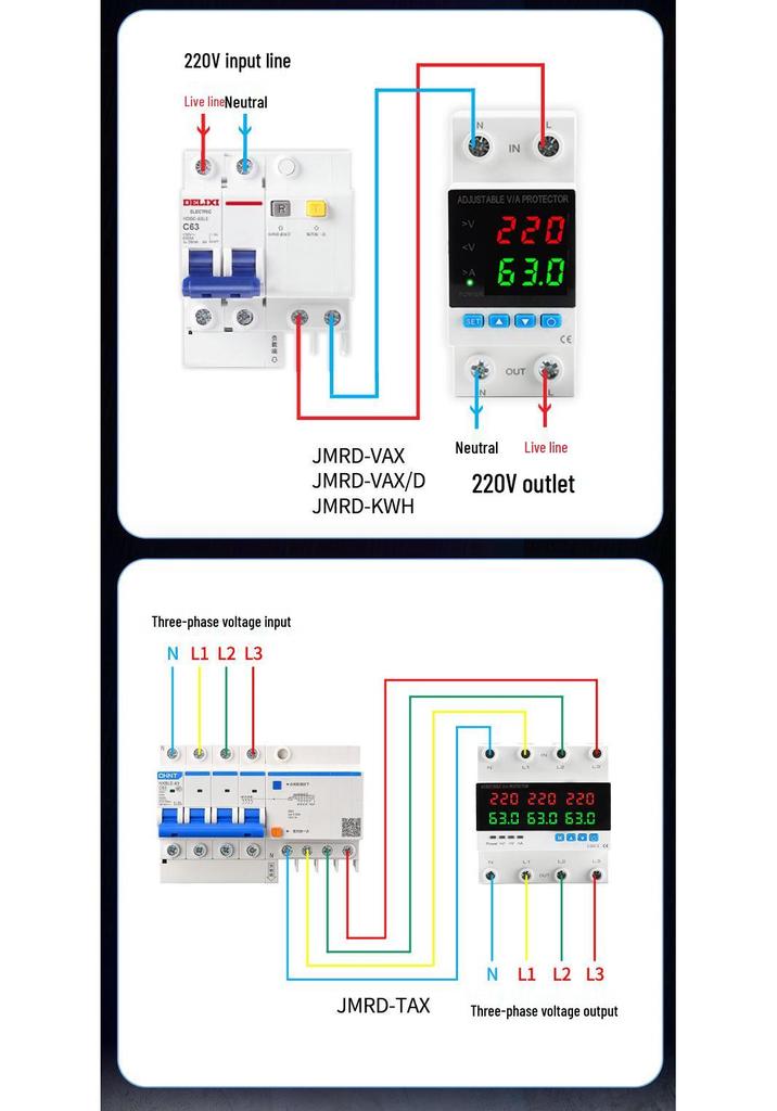 Adjustable Over/Under Voltage & Overcurrent Protector with Dual Break Metering & Self-Resetting Overload Limiter – Single/Three-Phase Compatible