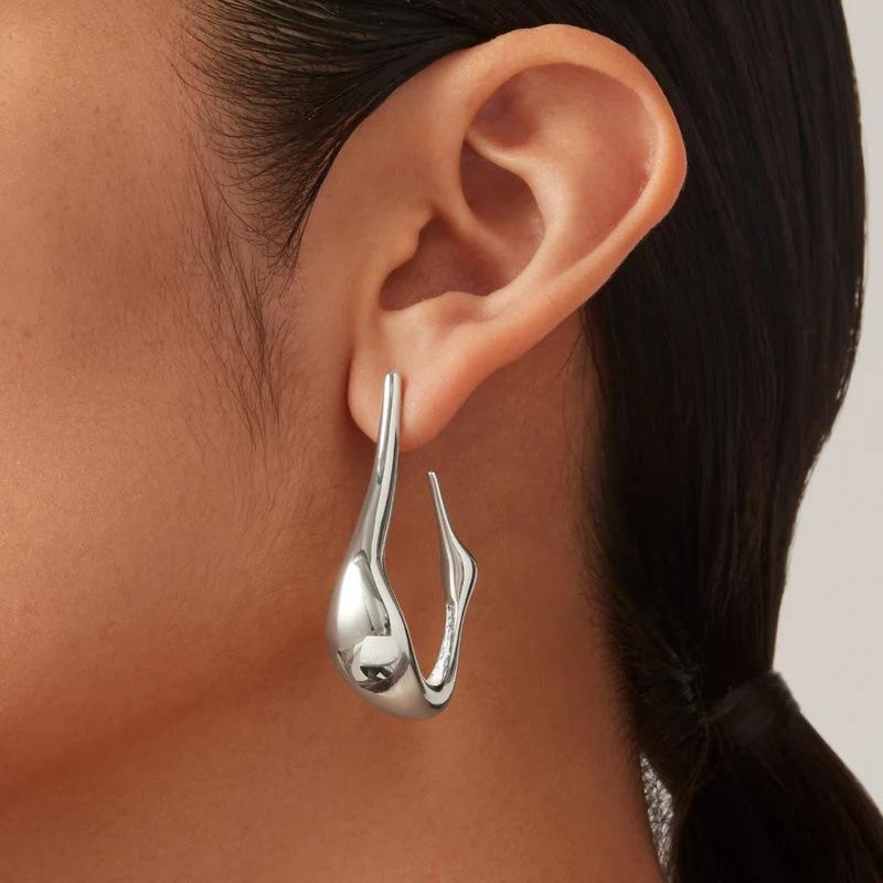 Niche Personalized Copper Plated 18K Real Gold Irregular Line S925 Silver Needle Stud Earrings French Retro Fashionable Earrings Women