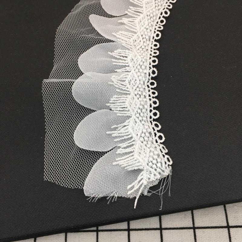 Women's 2-Layer Chiffon Tulle Ruffle Lace Trim 3D Mesh Embroidered Ribbon Skirt Dress Rhinestone 6 cm Width for Curtains