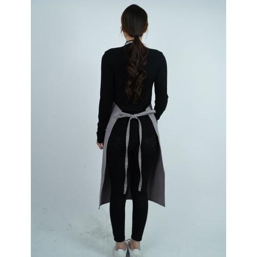 Nika Women's Linen Apron, Full Apron with Pockets, Long Length, Blue-Gray