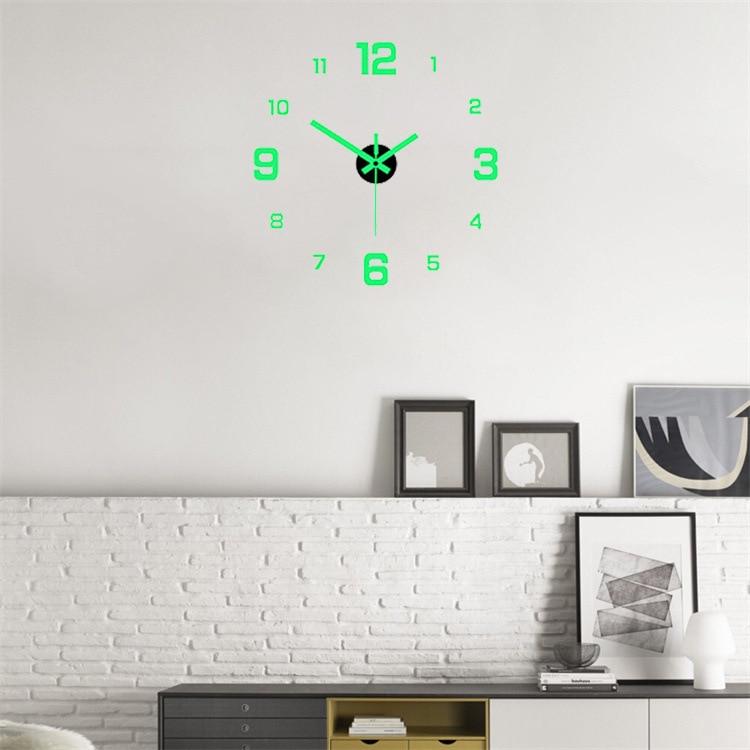 EW Kreative Einfache Leuchtende Digitale Uhr Europäischer Stil DIY Stille Wanduhr Arbeitszimmer Wohnzimmer Lochfreier Wandaufkleber Uhr