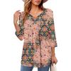Damen Tops V-Ausschnitt Dreiviertelärmel Gestreift Plissee Casual Sommermode Shirt Tops