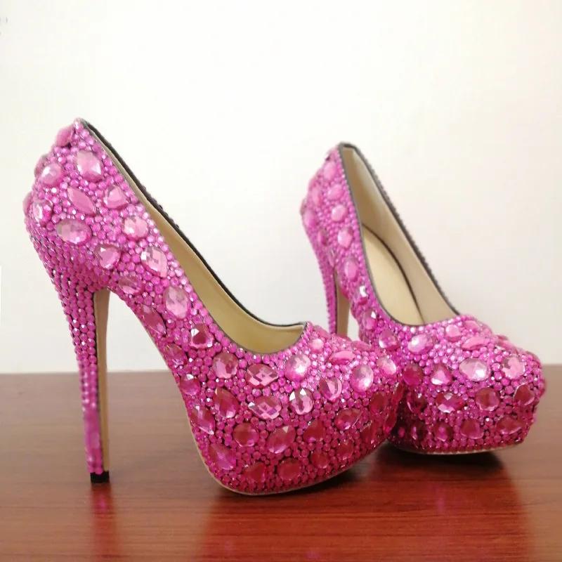 Fashion 14cm Luxury Wedding Shoes Pearl Flowers Full Rhinestones Pearl Platform High Heels Customized Bridal Shoes Cinderella