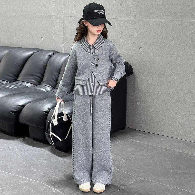 Mädchen Frühling und Herbst Unregelmäßiges T-Shirt Hose Zweiteiliger Anzug, Große Kinder Koreanischer Stil Modischer Lässiger Anzug