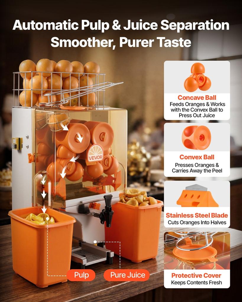 Commercial Orange Juicer Machine, 120W Electric Orange Juice Press, Stainless Steel Orange Squeezer for 20 per Minute, Lemon Citrus Pomegranates
