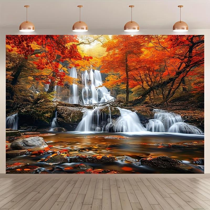 2D floor plan 1 waterfall natural forest landscape painting modern landscape art painting film wall background (as the picture,180X110)