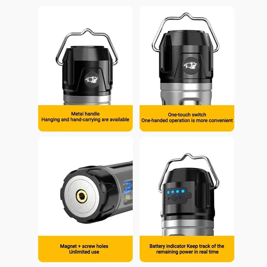 Multi Functional Camping Light Outdoor LED Night light with Hook Magnet Type C Rechargeable Flashlight Waterproof Travel Light
