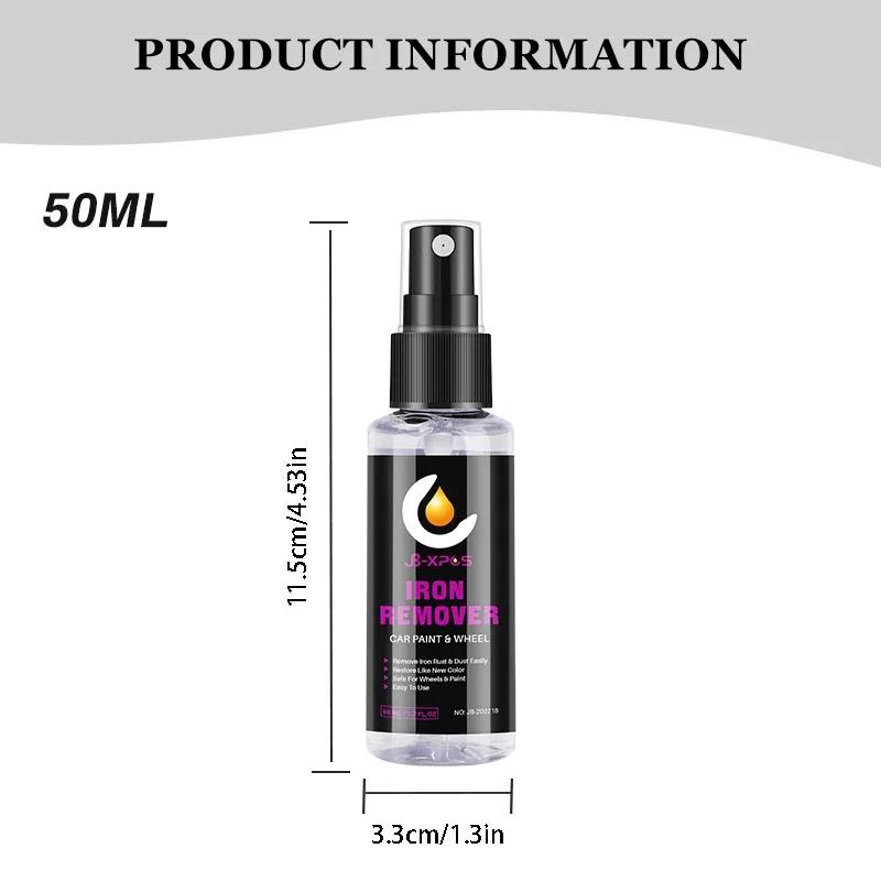 Iron Remover Wheel Cleaner Spray - 50ml Professional Rim Rust & Dust Cleaner for Auto Detailing