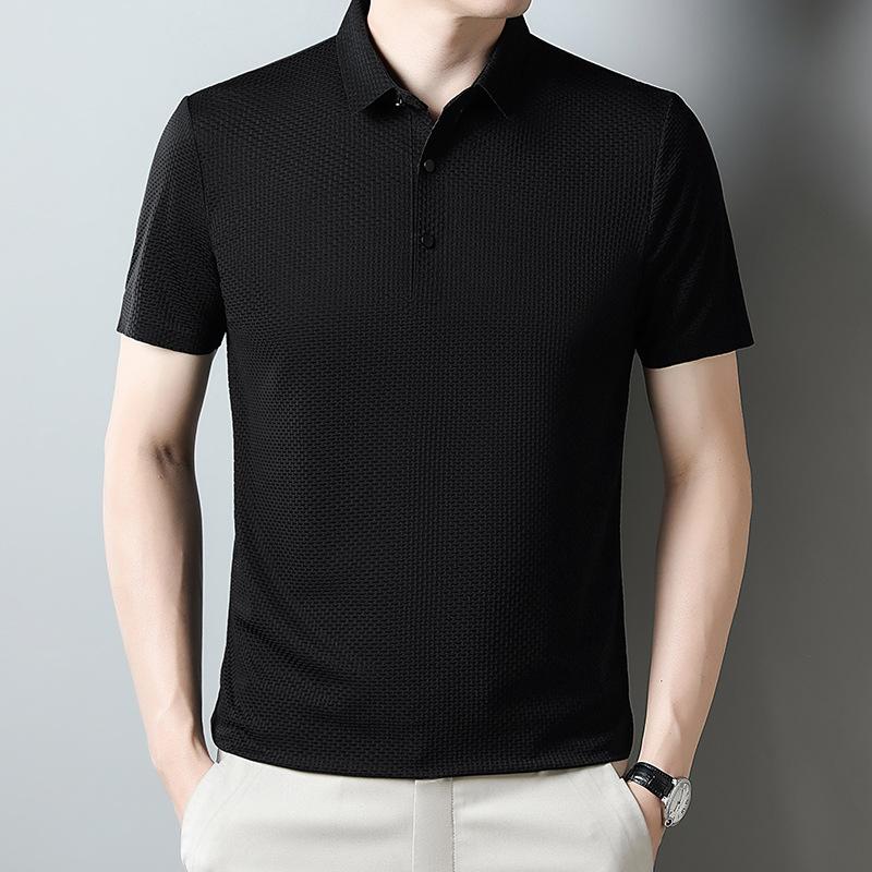 Summer New Style Men's Middle-aged Young Men's Polka Yarn Lapel Traceless Breathable Short-sleeved T-shirt POLO Shirt