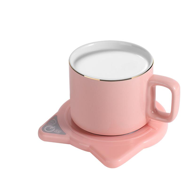 55° Cat Ear Ceramic Coaster Set: Constant Temperature Warmer for Baby Milk & Drinks