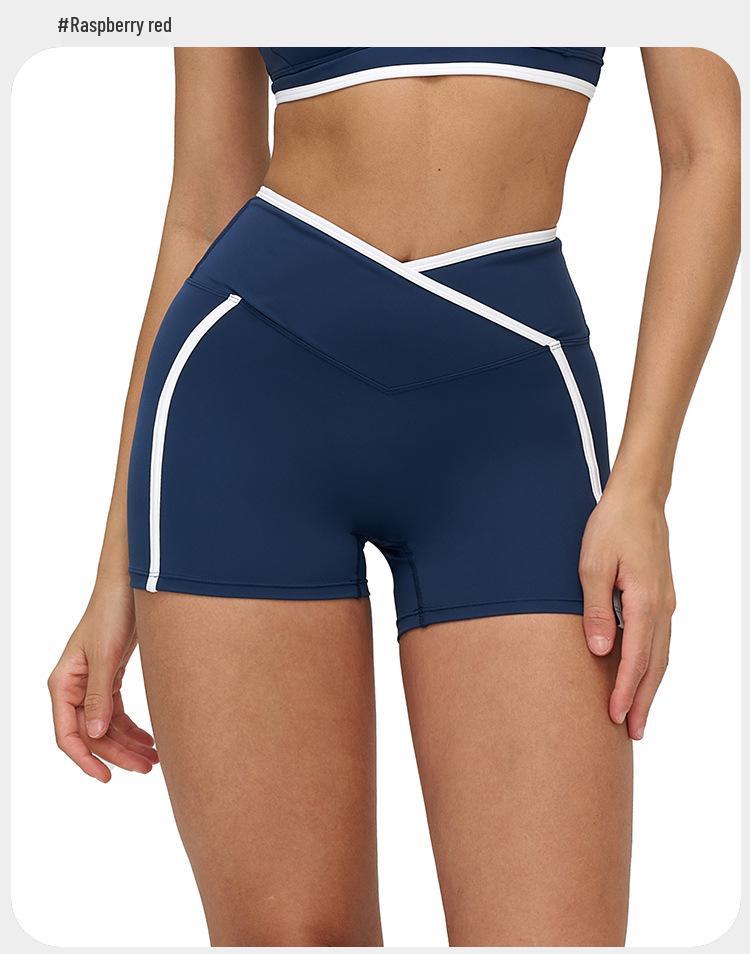 Color-Block Yoga-Shorts mit überkreuztem Bund - Hüfthebende Passform für Laufen & Fitness
