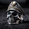 Retro Colored Navy Officer Skull Ring For Men Punk Gothic Rock Hiphop Open Ring Biker Accessories Handmade Zircon Unisex Gift