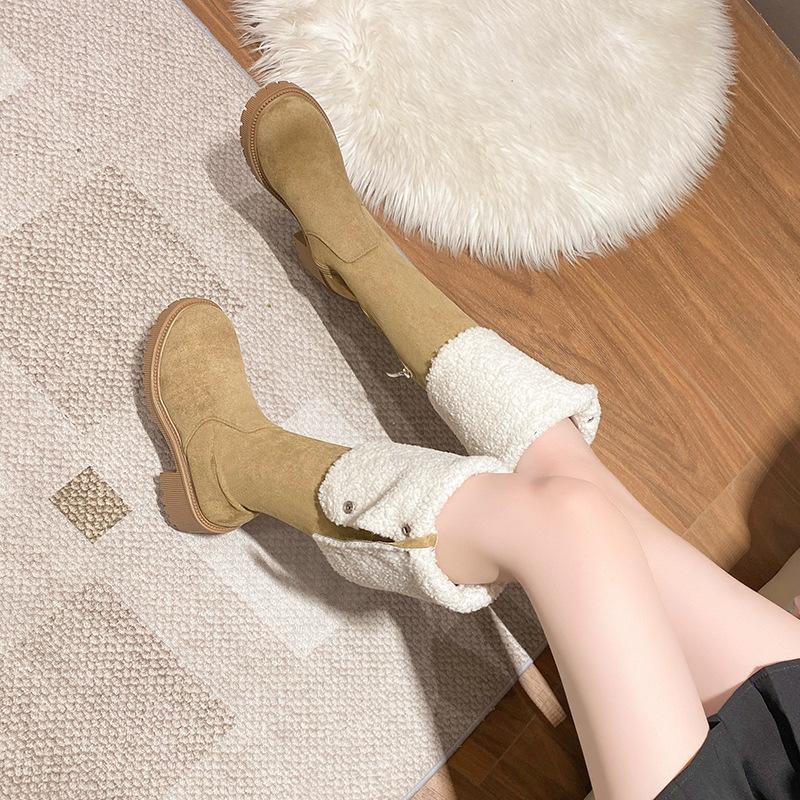 Two over-the-knee boots for women's 2025 new autumn and winter fleece fur high knight boots slim flat boots