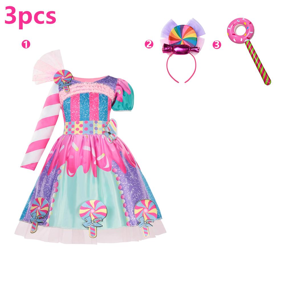 Children's Candy Dress Candy Princess Cosplay Costume Purim Carnival Party Fancy Dress Dress with Candy Hat Suit Prom Costume