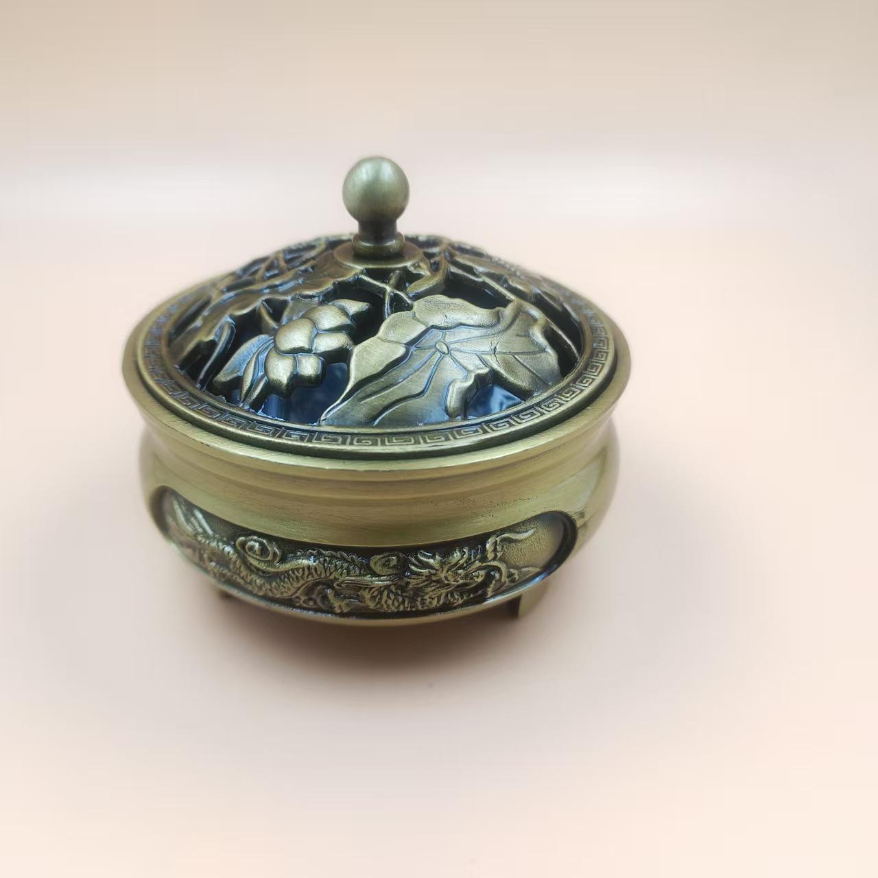 Dragon & Phoenix Three-Legged Lotus Incense Burner and Holder for Indoor Use