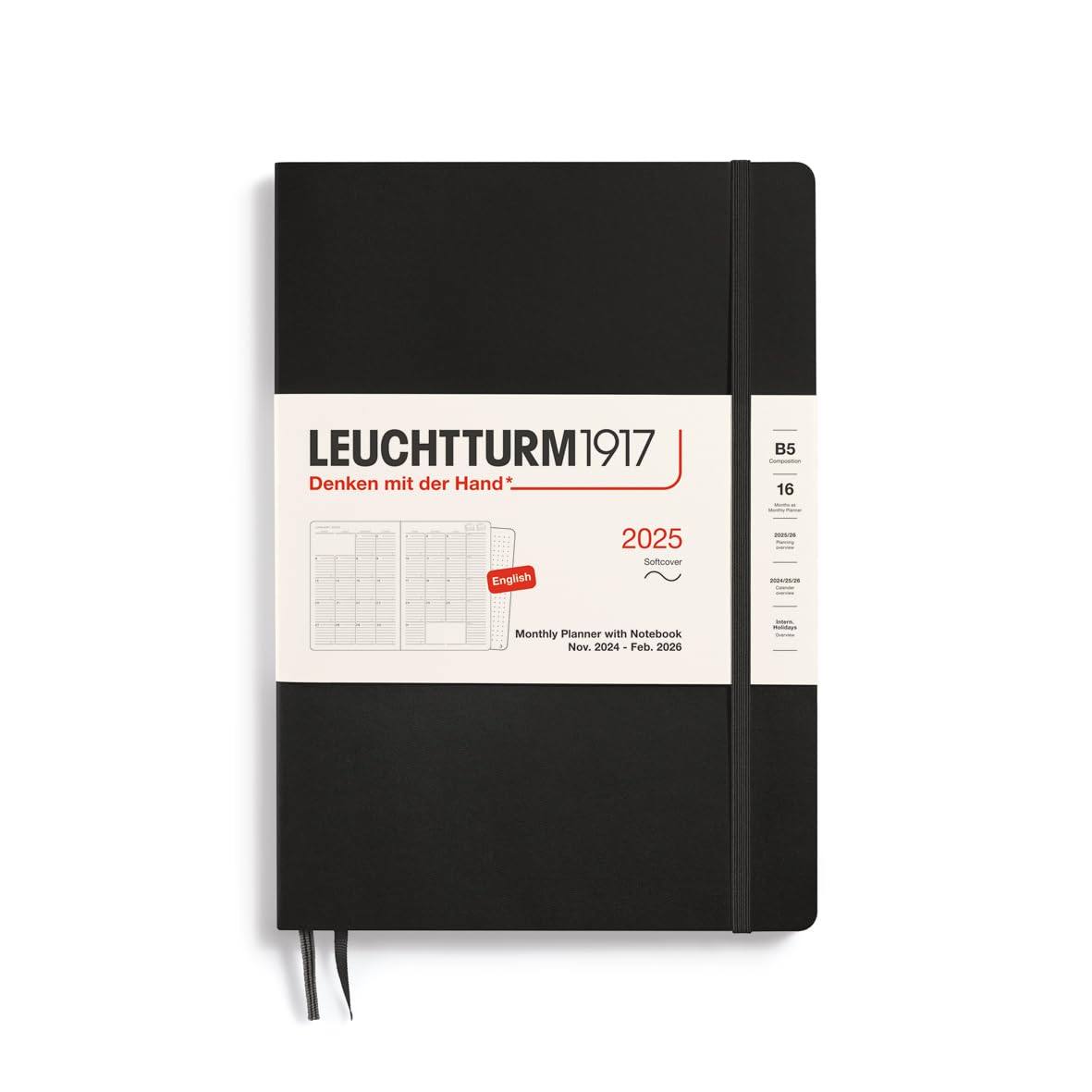 

Leuchtturm 2025 January Officially Imported Planner, Start, B5, Monthly, Soft, Black, 370706,