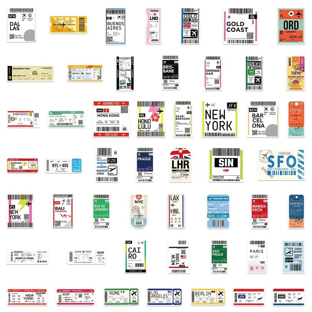 10/50Pcs Boarding Pass Airplane Ticket Stickers Decals For Laptop Scrapbook Luggage Guitar Helmet DIY Graffiti Aesthetic Stickers