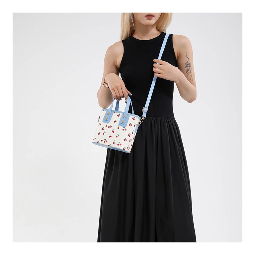 Fresh Cherry Print Fashionable Large Capacity Cute Commuter Shoulder Handbag Small Square Bag for Women
