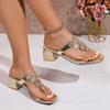Sandals and Slippers with Diamond Flip Flops Home Casual Women's Block Heel Heightening Versatile Slippers