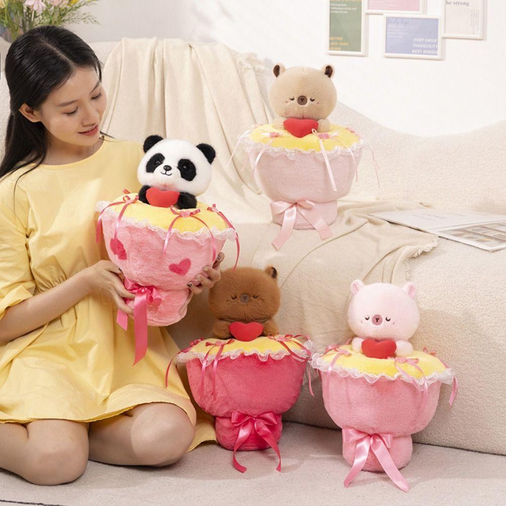 Handmade Panda Bouquet Plush Toys Cartoon Animal Animal Bridal Bouquet  Holiday Gifts