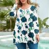Women's Plus Size Top, Garden Collar Long Sleeved Shirt, Fashionable Floral Print Casual Top