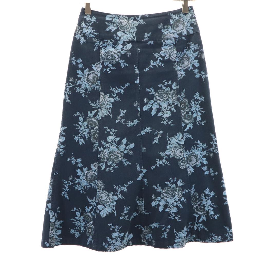 Laura Ashley Floral Knee Length Skirt 7 Navy Women Used