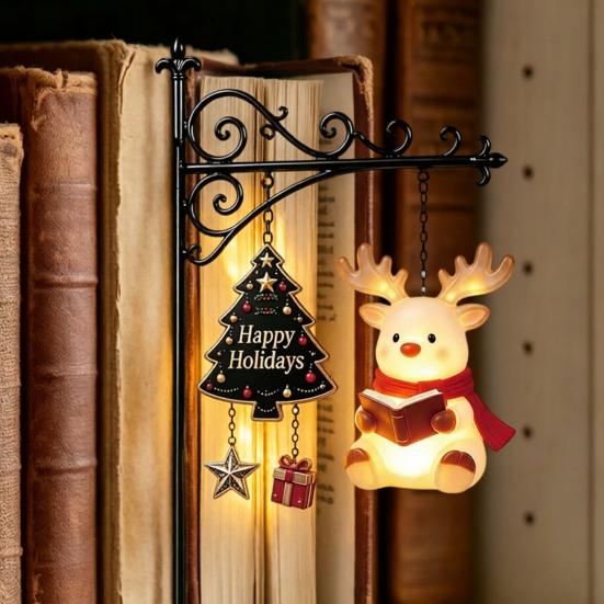 Battery Operated Reading Light Christmas Library Lantern, Mini Decorative Bookshelf Lamp, Vintage Metal LED Miniature Lamp for Bookshelves Night with