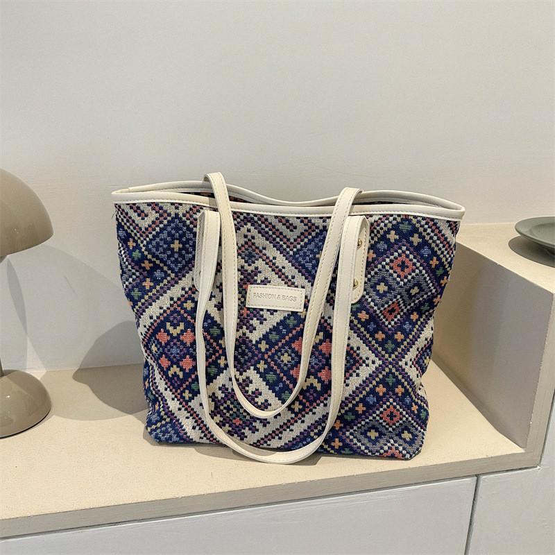 Trendy Urban Casual Red Canvas Tote Bag For Women 2023 Fashion Spacious Shoulder Bag синий