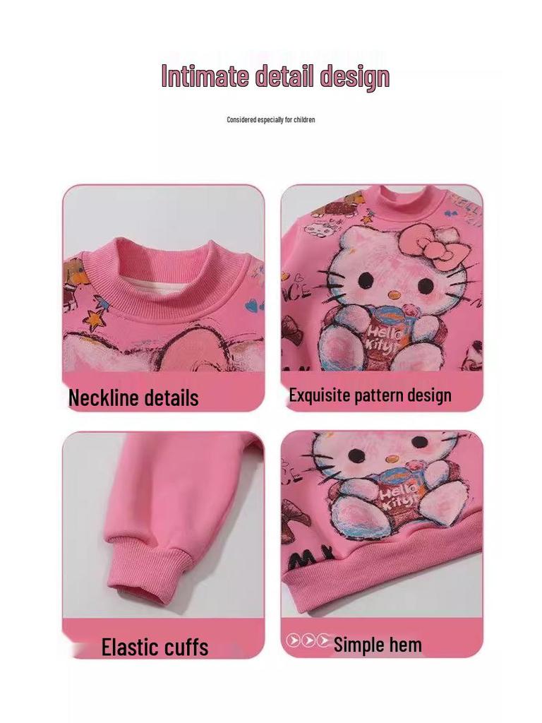 Girls' Fleece-Lined Sweatshirt: Autumn/Winter 2025 Trendy Children's Base Layer.
