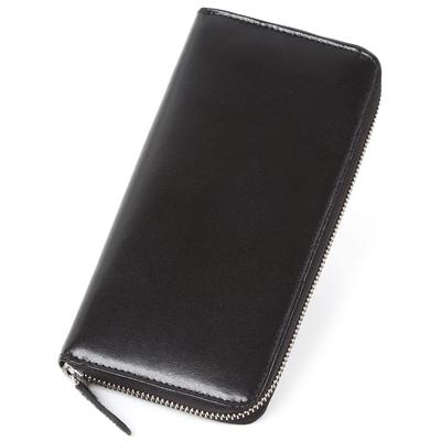 Carteira longa italiana de grão integral redonda genuína com prevenção de desnatamento [irregular], couro, couro, zíper, carteira masculina, couro, (Italiano/Negro)