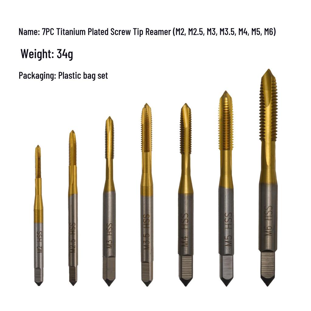 5-Piece Titanium Spiral Point Taper Tap Set, High-Speed Steel Tapping Drill Bits