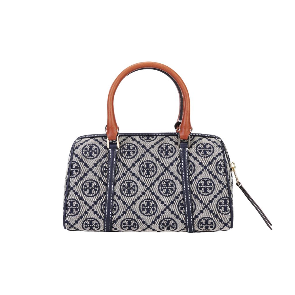 Tory Burch T Monogram Logo Print Zipper Closure Jacquard And Leather Shoulder Crossbody Handbag Mini Women Handbags Navy-Blue 163258-405