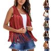 Sleeveless Vest for Women Western Style Faux Tassel Open Front for Casual and Festival Wear
