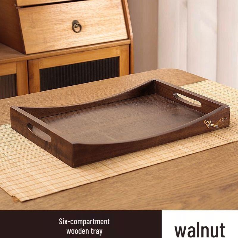 Luxury Glass Walnut Fruit & Snack Plate with Candy Compartments for Living Room Coffee Table